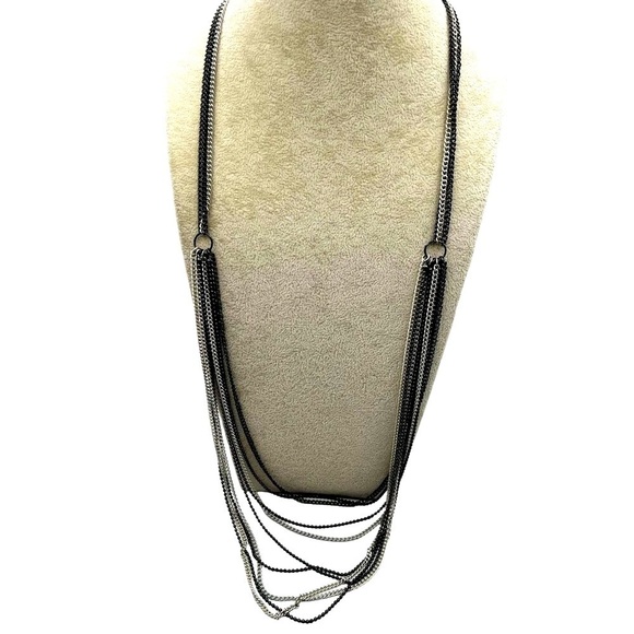 Multi-Layered Black & Silver Chain Necklace. A16 - Picture 1 of 7